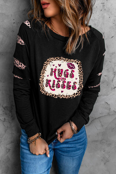 HUGS AND KISSES Leopard Ladies Sweatshirt - Premium Sweatshirt -  Follower Of Faith Apparel Hugs and kisses, Hugs sweatshirt, Ladies sweatshirt, Ladies sweatshirts, new arrival, new arrivals, newest arrival, Ship From Overseas, SYNZ, Valentine's Day Picks, Valentines day, Valentines picks Shop our Christian T-Shirts & Apparel