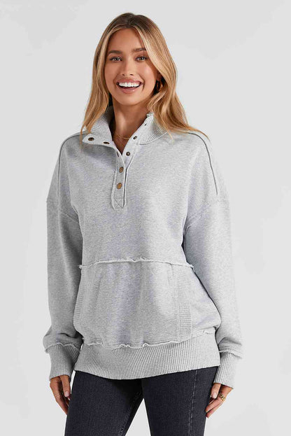 Half Snap Drop Shoulder Long Sleeve Ladies Sweatshirt - Premium Sweatshirt -  Follower Of Faith Apparel Ladies sweatshirt, Ladies sweatshirts, new, new arrival, new arrivals, Ship From Overseas, Snap sweatshirt, SYNZ Shop our Christian T-Shirts & Apparel