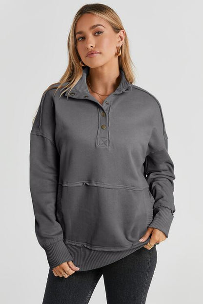 Half Snap Drop Shoulder Long Sleeve Ladies Sweatshirt - Premium Sweatshirt -  Follower Of Faith Apparel Ladies sweatshirt, Ladies sweatshirts, new, new arrival, new arrivals, Ship From Overseas, Snap sweatshirt, SYNZ Shop our Christian T-Shirts & Apparel