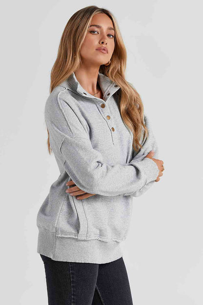 Half Snap Drop Shoulder Long Sleeve Ladies Sweatshirt - Premium Sweatshirt -  Follower Of Faith Apparel Ladies sweatshirt, Ladies sweatshirts, new, new arrival, new arrivals, Ship From Overseas, Snap sweatshirt, SYNZ Shop our Christian T-Shirts & Apparel