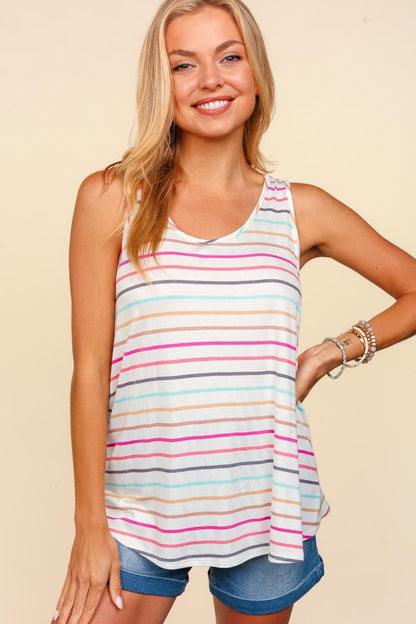 Haptics Striped Knit Ladies Tank Top - Premium Ladies Tank Top -  Follower Of Faith Apparel basic essentials tank top, everyday tank, Fast delivery, fast shipping, flowy tank top, Haptics, Ladies Tank Tops, new, new arrivals, Sale, Ship from USA, Striped tank top, tanks for women, women's apparel, Women's summer clothing, Women's summer tank top, women's tank top Shop our Christian T-Shirts & Apparel