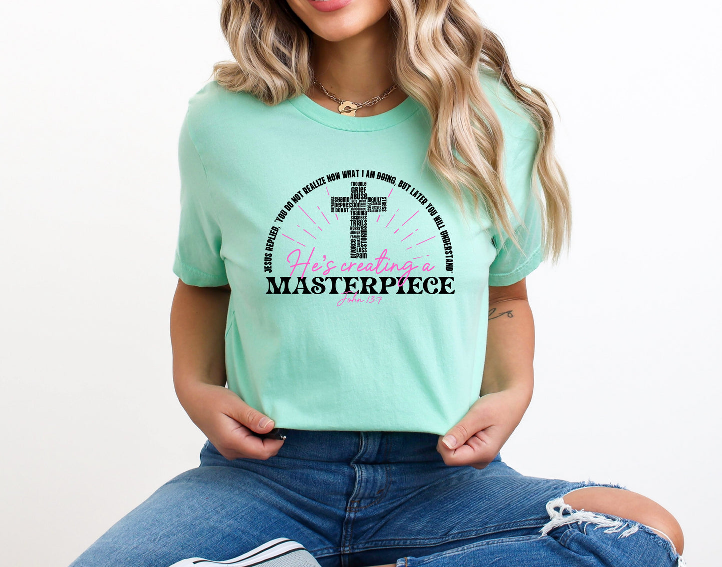 He’s Creating A Masterpiece Ladies T-Shirt (John 13:7) - Premium Ladies T-Shirt -  Follower Of Faith Apparel Bible scripture t shirt, Bible verse t shirt, Bible verse tee, Christian t shirt, Cotton, Crew neck, DTG, Faith apparel, Faith based t shirt, He’s creating a masterpiece t shirt, John 13:7 T shirt, John 13:7 tee, Neck Labels, new arrival, Regular fit, T-shirts, Unisex, Women's Clothing, Women’s Faith t shirts Shop our Christian T-Shirts & Apparel