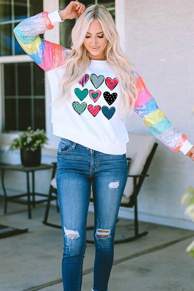 Heart Graphic Sequin Long Sleeve Sweatshirt - Premium Sweatshirt -  Follower Of Faith Apparel Heart sweatshirt, Hearts sweatshirt, new, new arrival, new arrivals, Sequence sweatshirt, Ship From Overseas, SYNZ, Valentines day, Valentines picks Shop our Christian T-Shirts & Apparel