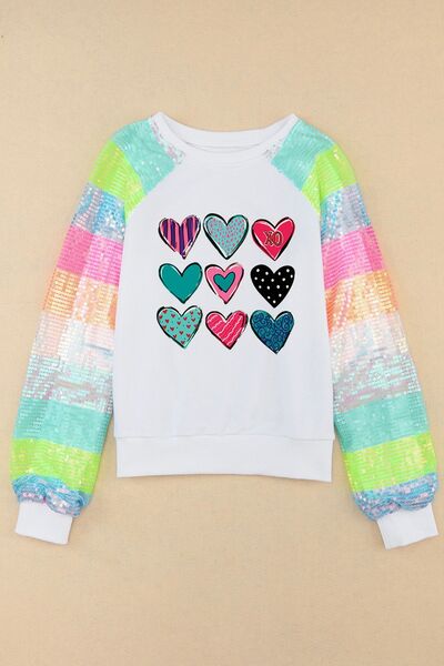 Heart Graphic Sequin Long Sleeve Sweatshirt - Premium Sweatshirt -  Follower Of Faith Apparel Heart sweatshirt, Hearts sweatshirt, new, new arrival, new arrivals, Sequence sweatshirt, Ship From Overseas, SYNZ, Valentines day, Valentines picks Shop our Christian T-Shirts & Apparel