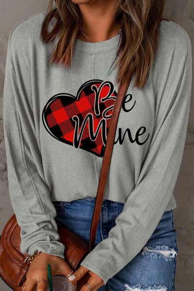 Heart Letter- Be Mine Ladies Long Sleeve T-Shirt - Premium Ladies Long-sleeve -  Follower Of Faith Apparel Be mine, be mine tee, heart tee, Ladies long sleeve, Ladies Long Sleeve Tee, new arrivals, newest arrival, plaid tee, Ship From Overseas, SYNZ, Valentine's Day Picks, Valentines day, Valentines picks Shop our Christian T-Shirts & Apparel