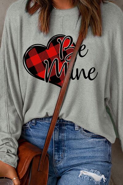 Heart Letter- Be Mine Ladies Long Sleeve T-Shirt - Premium Ladies Long-sleeve -  Follower Of Faith Apparel Be mine, be mine tee, heart tee, Ladies long sleeve, Ladies Long Sleeve Tee, new arrivals, newest arrival, plaid tee, Ship From Overseas, SYNZ, Valentine's Day Picks, Valentines day, Valentines picks Shop our Christian T-Shirts & Apparel