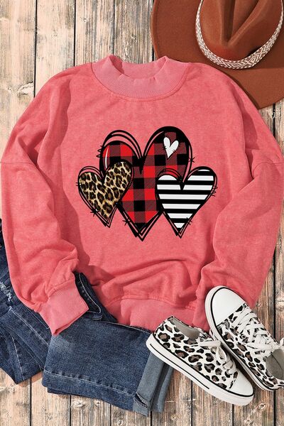 Heart Round Neck Dropped Shoulder Ladies Sweatshirt - Premium Sweatshirt -  Follower Of Faith Apparel Heart sweatshirt, Hearts sweatshirt, Ladies sweatshirt, Ladies sweatshirts, Leopard, Leopard print, new, new arrival, new arrivals, Ship From Overseas, SYNZ, Valentine's Day Picks, Valentines day, Valentines picks Shop our Christian T-Shirts & Apparel