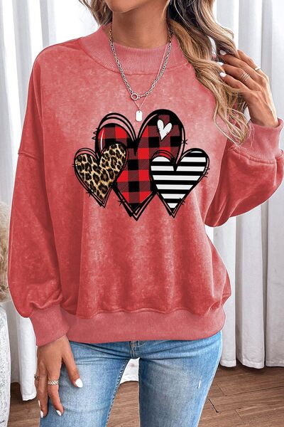 Heart Round Neck Dropped Shoulder Ladies Sweatshirt - Premium Sweatshirt -  Follower Of Faith Apparel Heart sweatshirt, Hearts sweatshirt, Ladies sweatshirt, Ladies sweatshirts, Leopard, Leopard print, new, new arrival, new arrivals, Ship From Overseas, SYNZ, Valentine's Day Picks, Valentines day, Valentines picks Shop our Christian T-Shirts & Apparel