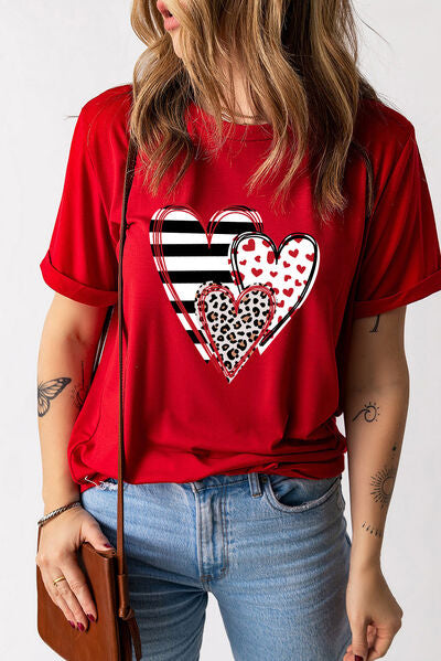 Heart Striped Animal Print Ladies Short Sleeve T-Shirt - Premium Ladies Short Sleeve T-Shirt -  Follower Of Faith Apparel Animal print, heart tee, ladies Short sleeve, ladies Short Sleeve t shirt, ladies Short Sleeve tee, ladies short sleeve tees, Leopard, Leopard print, leopard print hearts, Ship From Overseas, striped heart, striped heart tee, SYNZ, Valentine's Day Picks, Valentines day Shop our Christian T-Shirts & Apparel