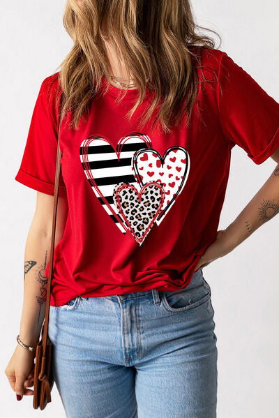 Heart Striped Animal Print Ladies Short Sleeve T-Shirt - Premium Ladies Short Sleeve T-Shirt -  Follower Of Faith Apparel Animal print, heart tee, ladies Short sleeve, ladies Short Sleeve t shirt, ladies Short Sleeve tee, ladies short sleeve tees, Leopard, Leopard print, leopard print hearts, Ship From Overseas, striped heart, striped heart tee, SYNZ, Valentine's Day Picks, Valentines day Shop our Christian T-Shirts & Apparel