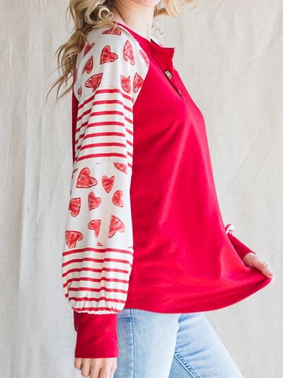 Heart Striped Quarter Button Ladies Long Sleeve T-Shirt - Premium Ladies Long-sleeve -  Follower Of Faith Apparel heart long sleeve tee, Heart sweatshirt, Hearts, Hearts sweatshirt, Ladies long sleeve, Ladies Long Sleeve Tee, new arrival, new arrivals, newest arrival, Ship From Overseas, SYNZ, Valentine's Day Picks, Valentines day, Valentines picks Shop our Christian T-Shirts & Apparel