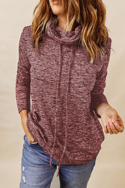 Heathered Drawstring Mock Neck Sweatshirt - Premium Sweatshirt -  Follower Of Faith Apparel autumn sweatshirt, Fuzzy sweatshirt, Ladies Christian sweatshirt, Ladies fall sweatshirts, Ladies sweatshirt, Ladies sweatshirts, Minimalist sweatshirts, Popular fall sweatshirts, Ship From Overseas, Sweatshirt, Sweatshirts, SYNZ Shop our Christian T-Shirts & Apparel