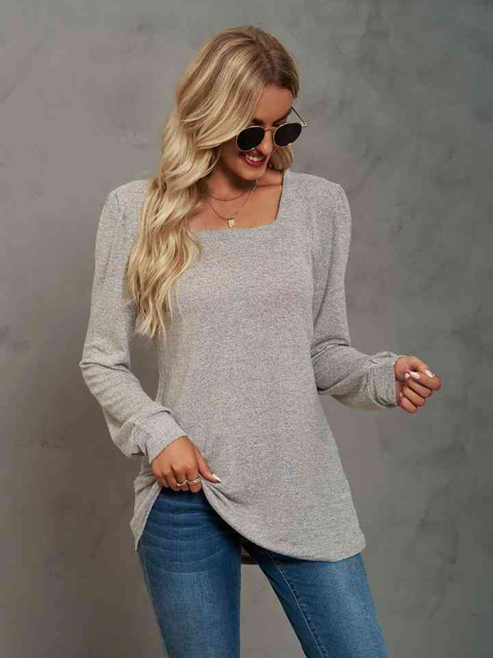 Heathered Square Neck Ladies Long Sleeve Tee - Premium Ladies Long-sleeve -  Follower Of Faith Apparel Heathered long sleeve tee, K.C, Ladies long sleeve, Ladies Long Sleeve Tee, Ship From Overseas, Square neck Shop our Christian T-Shirts & Apparel