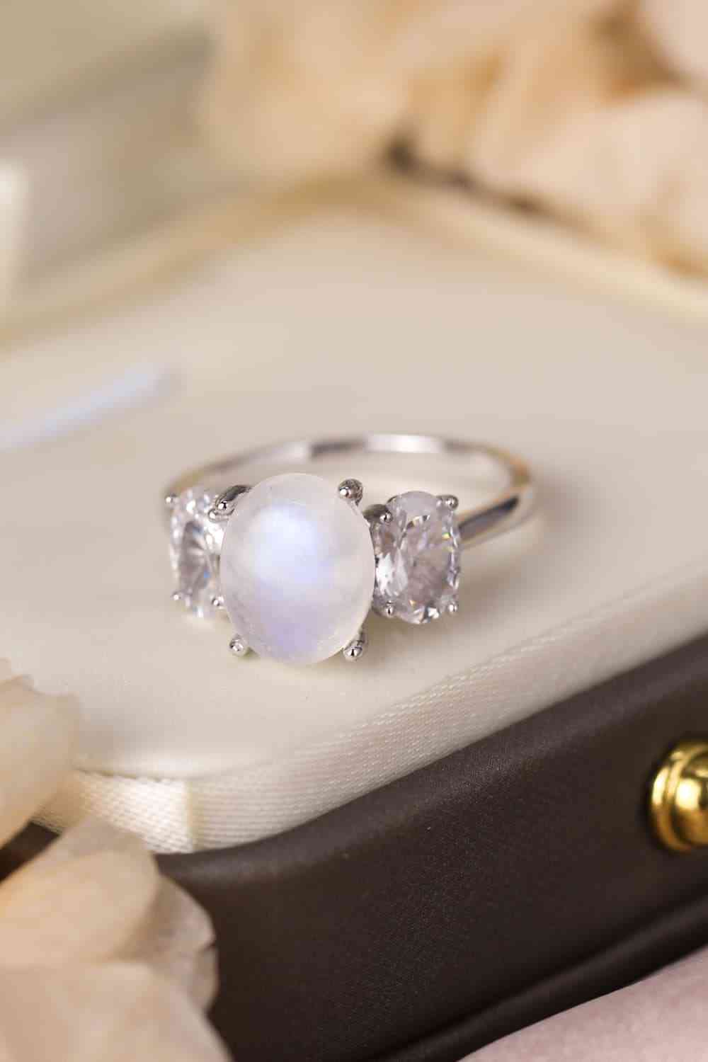 High Quality Natural Moonstone Sterling Silver Three Stone Ring - Premium  -  Follower Of Faith Apparel CHAMSS, Ship From Overseas Shop our Christian T-Shirts & Apparel