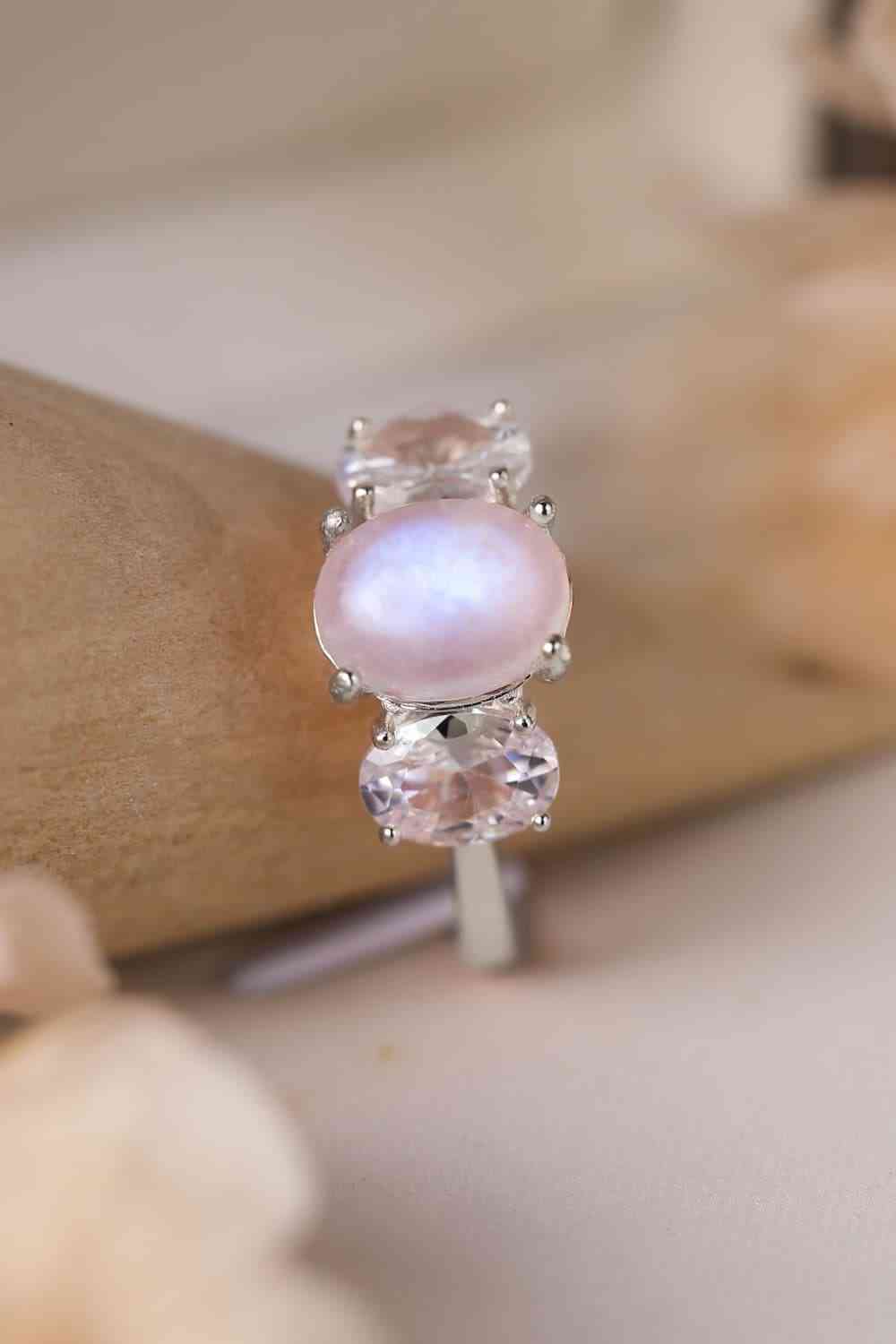 High Quality Natural Moonstone Sterling Silver Three Stone Ring - Premium  -  Follower Of Faith Apparel CHAMSS, Ship From Overseas Shop our Christian T-Shirts & Apparel