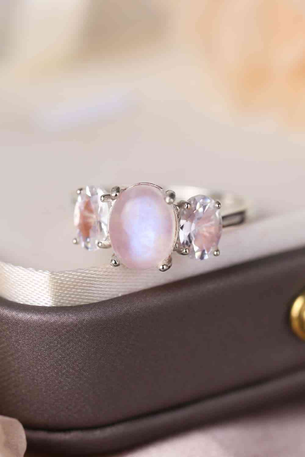 High Quality Natural Moonstone Sterling Silver Three Stone Ring - Premium  -  Follower Of Faith Apparel CHAMSS, Ship From Overseas Shop our Christian T-Shirts & Apparel