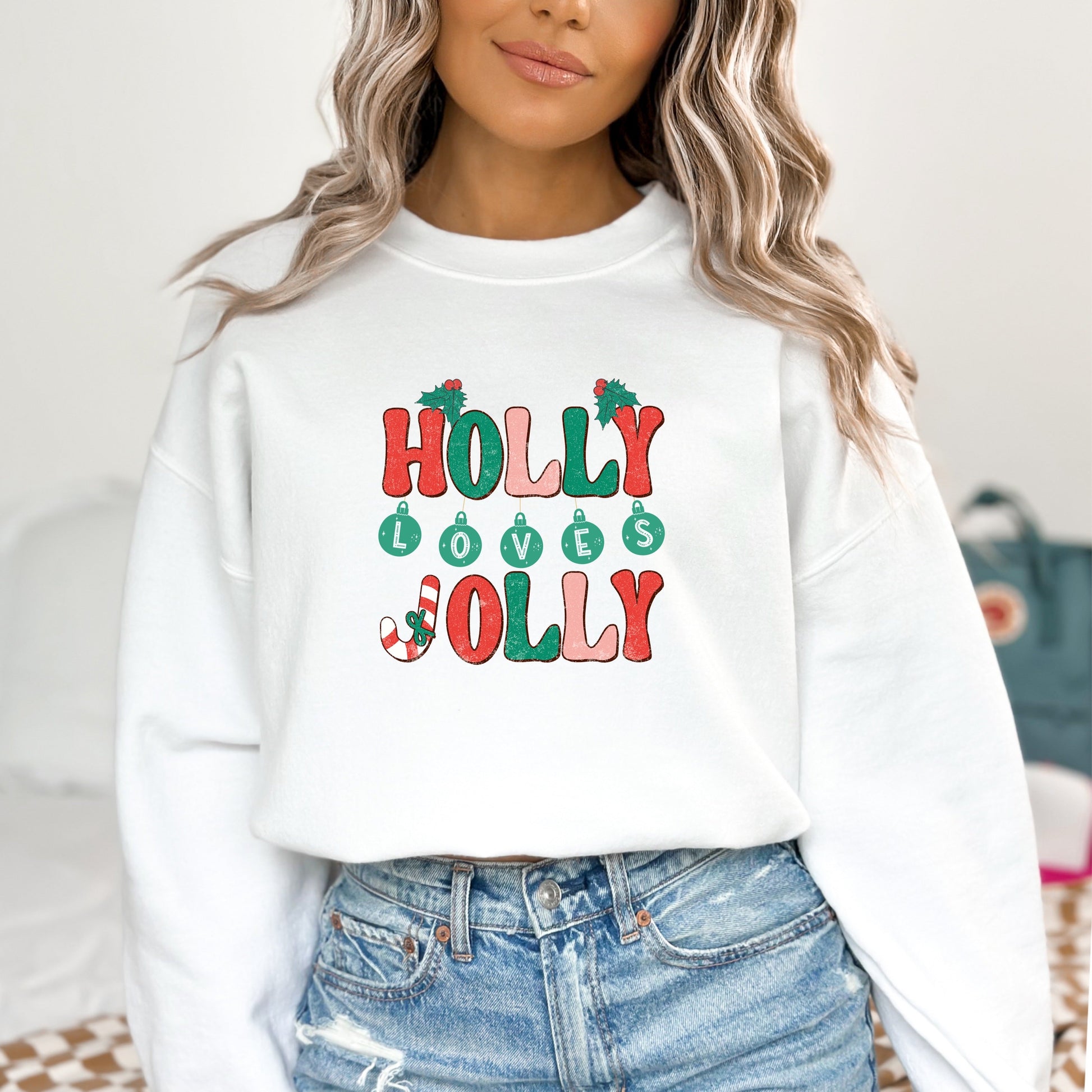 Holly Loves Jolly Christmas Ladies Sweatshirt - Premium Sweatshirt -  Follower Of Faith Apparel Christmas apparel, Christmas clothing, Crew neck, DTG, Holiday cheer, Holiday clothing for ladies, Holly loves jolly sweatshirt, New, Oversized sweatshirt, Regular fit, Sweatshirts, Women's Clothing Shop our Christian T-Shirts & Apparel