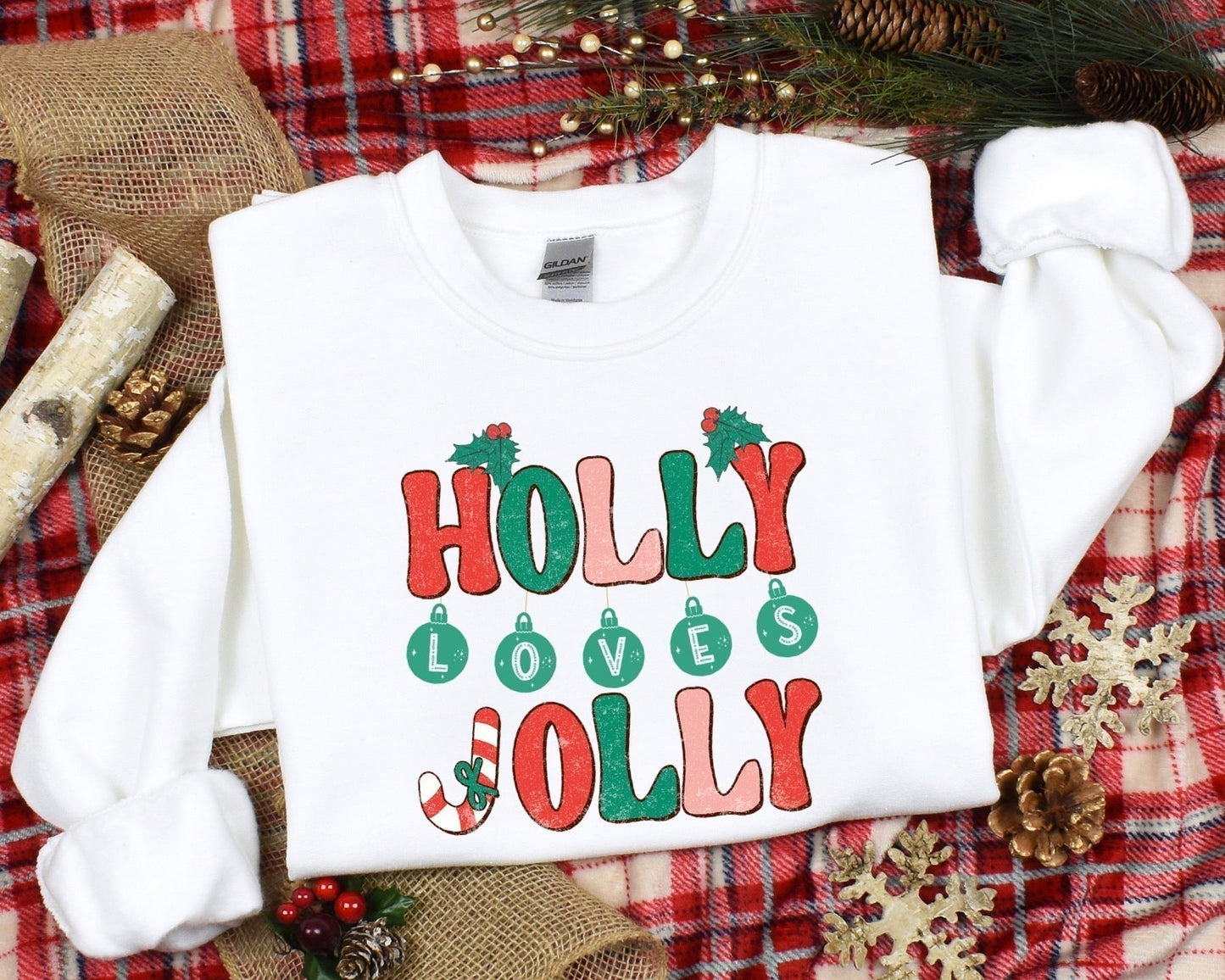 Holly Loves Jolly Christmas Ladies Sweatshirt - Premium Sweatshirt -  Follower Of Faith Apparel Christmas apparel, Christmas clothing, Crew neck, DTG, Holiday cheer, Holiday clothing for ladies, Holly loves jolly sweatshirt, New, Oversized sweatshirt, Regular fit, Sweatshirts, Women's Clothing Shop our Christian T-Shirts & Apparel