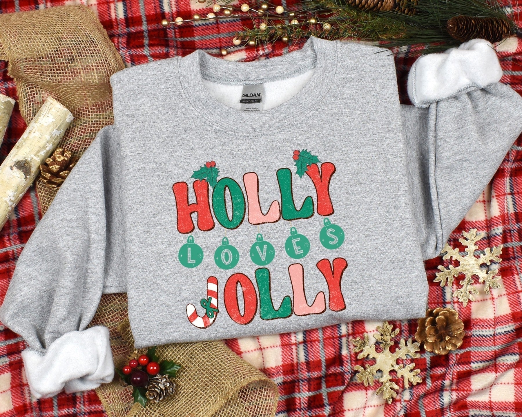 Holly Loves Jolly Christmas Ladies Sweatshirt - Premium Sweatshirt -  Follower Of Faith Apparel Christmas apparel, Christmas clothing, Crew neck, DTG, Holiday cheer, Holiday clothing for ladies, Holly loves jolly sweatshirt, New, Oversized sweatshirt, Regular fit, Sweatshirts, Women's Clothing Shop our Christian T-Shirts & Apparel