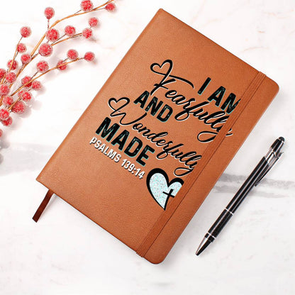 I Am Fearfully And Wonderfully Made Psalms 139.19 Leather Journal - Premium Christian Journal -  Follower Of Faith Apparel Christian journal, Christian Leather Journal, I am fearfully and wonderfully made journal, L10103, new, Psalms 139:14, PT-2644, USER-251599 Shop our Christian T-Shirts & Apparel