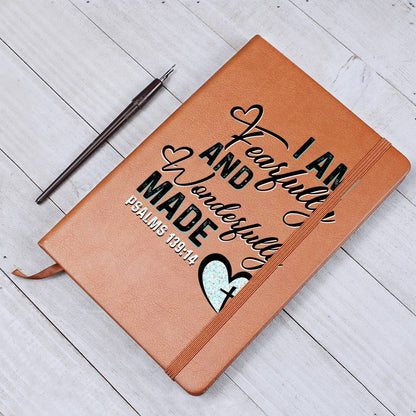 I Am Fearfully And Wonderfully Made Psalms 139.19 Leather Journal - Premium Christian Journal -  Follower Of Faith Apparel Christian journal, Christian Leather Journal, I am fearfully and wonderfully made journal, L10103, new, Psalms 139:14, PT-2644, USER-251599 Shop our Christian T-Shirts & Apparel