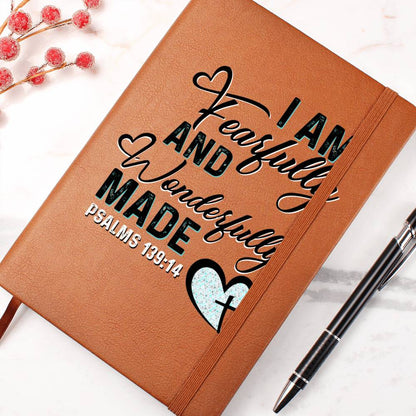 I Am Fearfully And Wonderfully Made Psalms 139.19 Leather Journal - Premium Christian Journal -  Follower Of Faith Apparel Christian journal, Christian Leather Journal, I am fearfully and wonderfully made journal, L10103, new, Psalms 139:14, PT-2644, USER-251599 Shop our Christian T-Shirts & Apparel