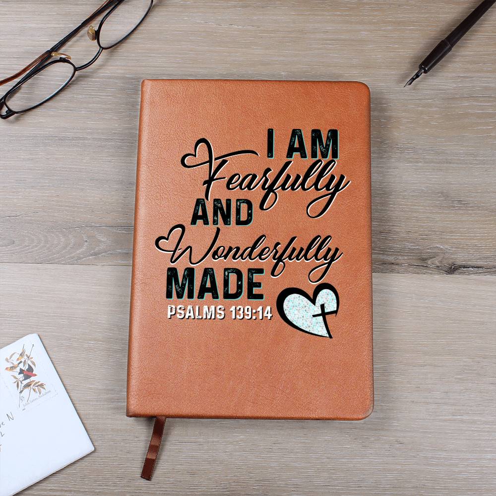 I Am Fearfully And Wonderfully Made Psalms 139.19 Leather Journal - Premium Christian Journal -  Follower Of Faith Apparel Christian journal, Christian Leather Journal, I am fearfully and wonderfully made journal, L10103, new, Psalms 139:14, PT-2644, USER-251599 Shop our Christian T-Shirts & Apparel