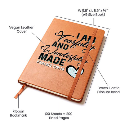 I Am Fearfully And Wonderfully Made Psalms 139.19 Leather Journal - Premium Christian Journal -  Follower Of Faith Apparel Christian journal, Christian Leather Journal, I am fearfully and wonderfully made journal, L10103, new, Psalms 139:14, PT-2644, USER-251599 Shop our Christian T-Shirts & Apparel