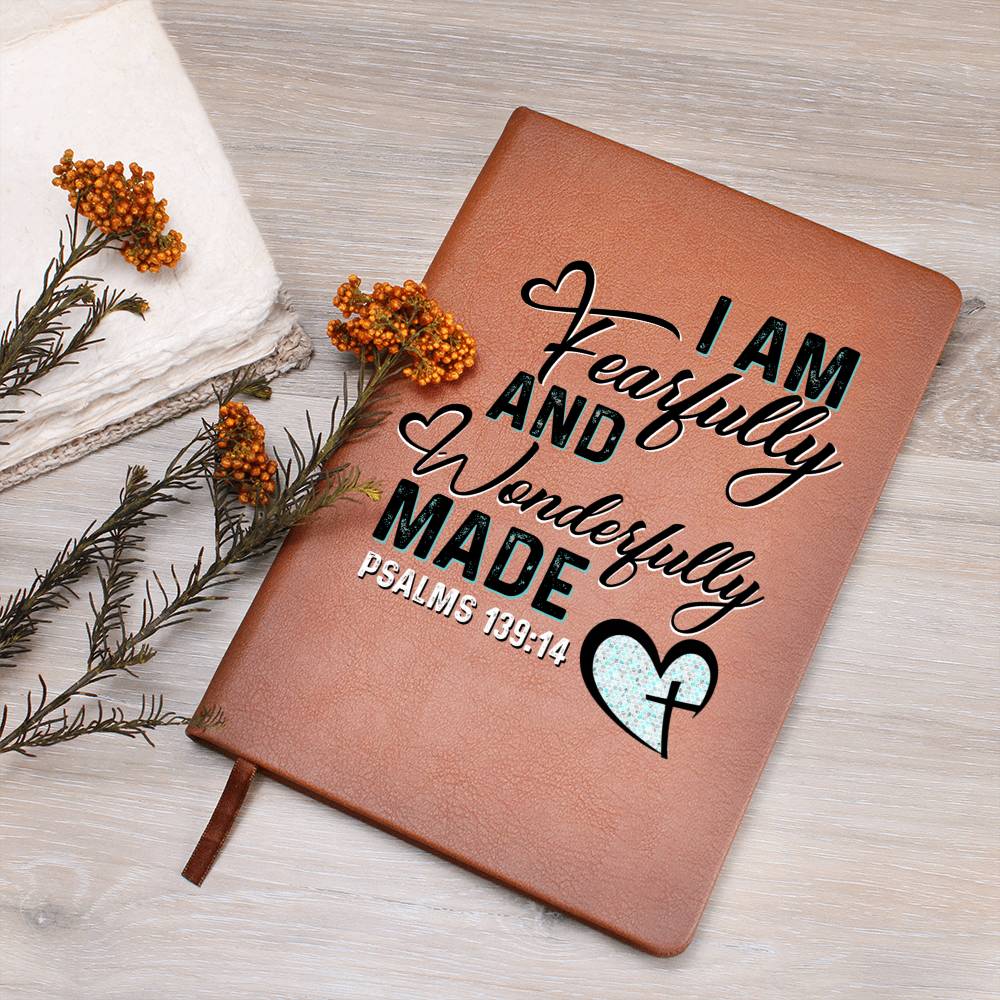 I Am Fearfully And Wonderfully Made Psalms 139.19 Leather Journal - Premium Christian Journal -  Follower Of Faith Apparel Christian journal, Christian Leather Journal, I am fearfully and wonderfully made journal, L10103, new, Psalms 139:14, PT-2644, USER-251599 Shop our Christian T-Shirts & Apparel