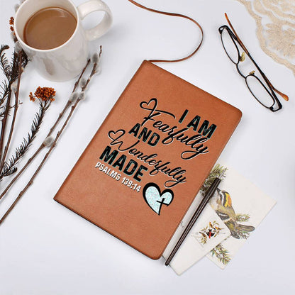 I Am Fearfully And Wonderfully Made Psalms 139.19 Leather Journal - Premium Christian Journal -  Follower Of Faith Apparel Christian journal, Christian Leather Journal, I am fearfully and wonderfully made journal, L10103, new, Psalms 139:14, PT-2644, USER-251599 Shop our Christian T-Shirts & Apparel