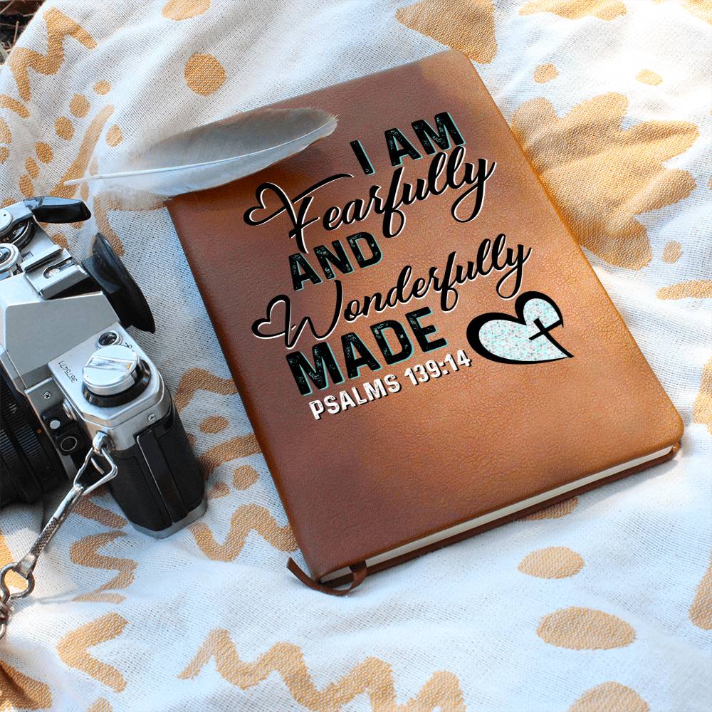 I Am Fearfully And Wonderfully Made Psalms 139.19 Leather Journal - Premium Christian Journal -  Follower Of Faith Apparel Christian journal, Christian Leather Journal, I am fearfully and wonderfully made journal, L10103, new, Psalms 139:14, PT-2644, USER-251599 Shop our Christian T-Shirts & Apparel