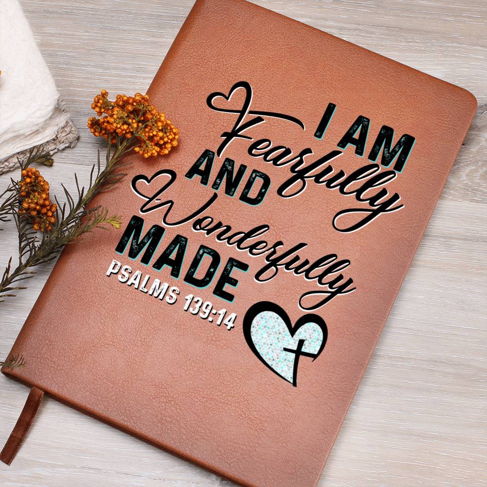 I Am Fearfully And Wonderfully Made Psalms 139.19 Leather Journal - Premium Christian Journal -  Follower Of Faith Apparel Christian journal, Christian Leather Journal, I am fearfully and wonderfully made journal, L10103, new, Psalms 139:14, PT-2644, USER-251599 Shop our Christian T-Shirts & Apparel