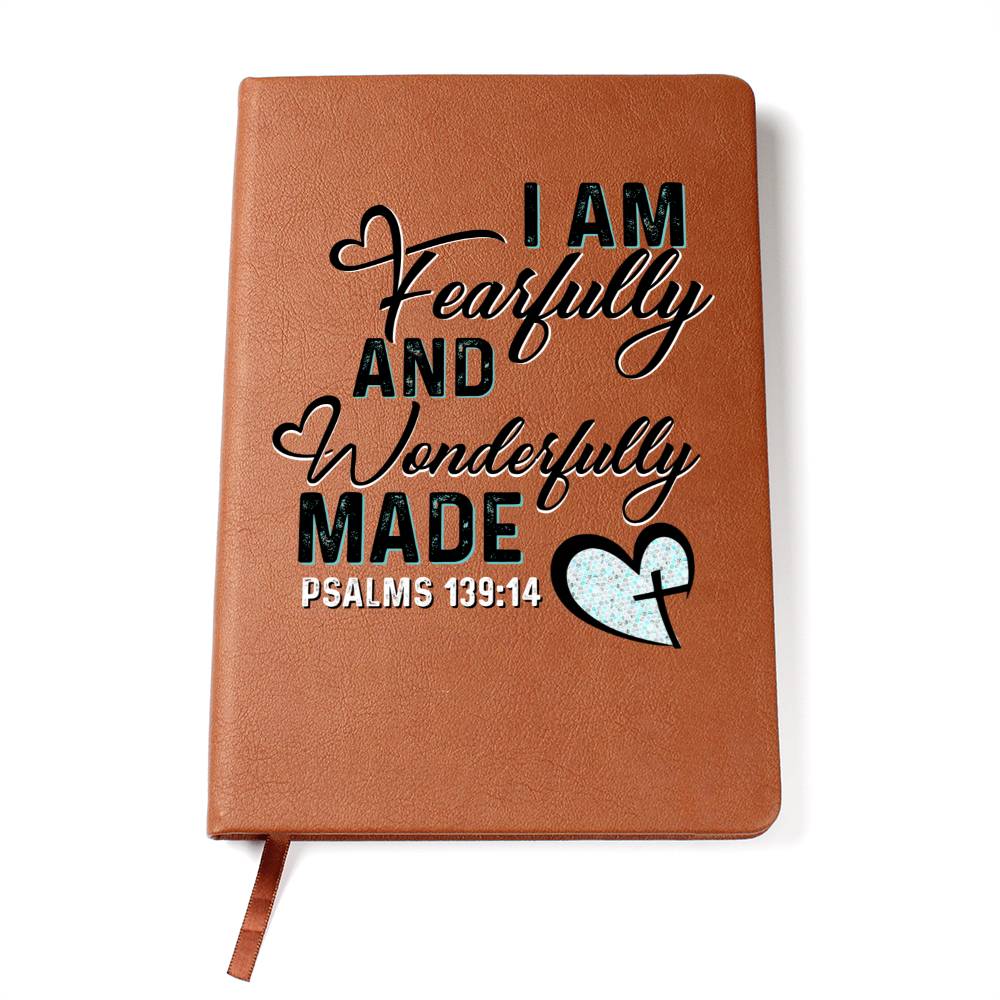 I Am Fearfully And Wonderfully Made Psalms 139.19 Leather Journal - Premium Christian Journal -  Follower Of Faith Apparel Christian journal, Christian Leather Journal, I am fearfully and wonderfully made journal, L10103, new, Psalms 139:14, PT-2644, USER-251599 Shop our Christian T-Shirts & Apparel