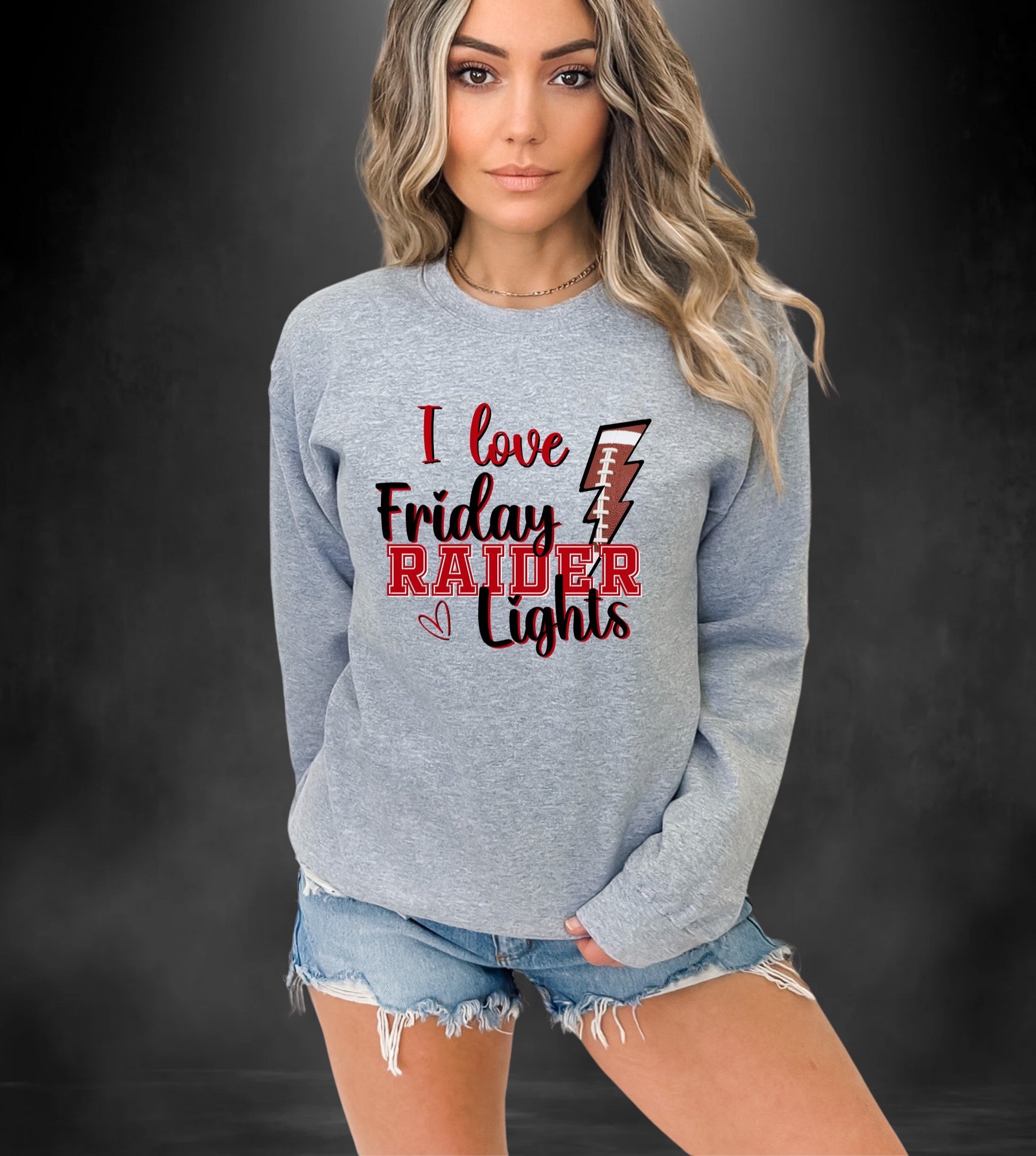 I Love Friday Raider Lights Sweatshirt - Winnsboro - Premium Sweatshirt -  Follower Of Faith Apparel Crew neck, DTG, Friday night lights, Friday raider lights, Men's Clothing, Neck Labels, Red Raiders football, Regular fit, Sweatshirts, TikTok, Unisex, Winnsboro red raiders, Women's Clothing, Women’s sweatshirt Shop our Christian T-Shirts & Apparel