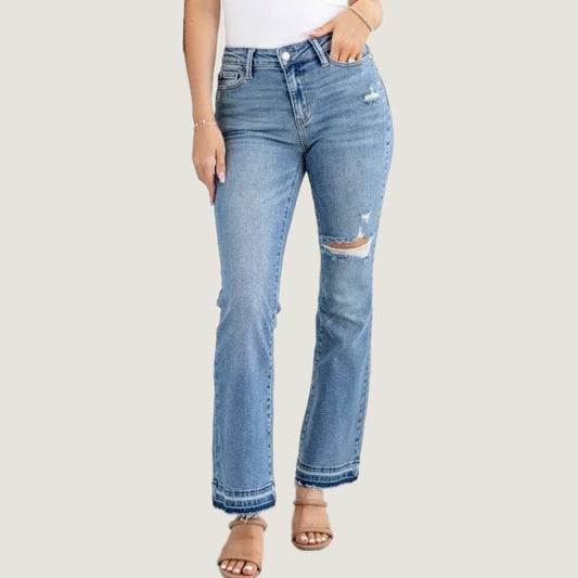 Judy Blue Mid Rise Destroyed Hem Distressed Jeans - Premium Ladies jeans -  Follower Of Faith Apparel Fast delivery, fast shipping, JB Judy Blue, Judy Blue, Judy blue best seller, Judy blue mid rise jeans, Judy blue midrise, new arrival, new arrivals, On sale, Sale, Ship from USA Shop our Christian T-Shirts & Apparel