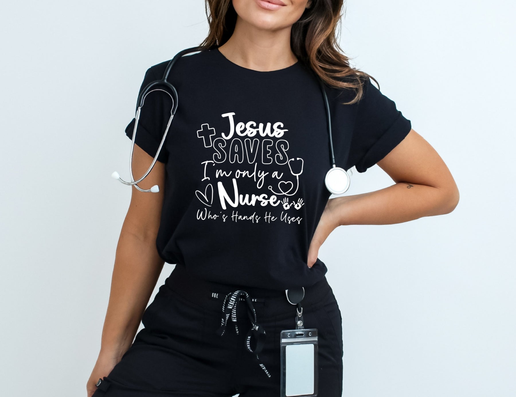 Nurse - Jesus Saves T-Shirt - Premium T-Shirt -  Follower Of Faith Apparel 2 day delivery, Christian Nurse apparel, Christian shirts for nurses, Cotton, Crew neck, DTG, Express delivery, Fast delivery, Jesus saves I’m just a nurse that lends my hands, Jesus saves I’m only a nurse who’s hands he uses, Jesus saves nurse t-shirt, Neck Labels, new arrival, new arrivals, Nurse shirts, On sale, Regular fit, Sale, T-shirts, TikTok, Unisex, Women's Clothing Shop our Christian T-Shirts & Apparel