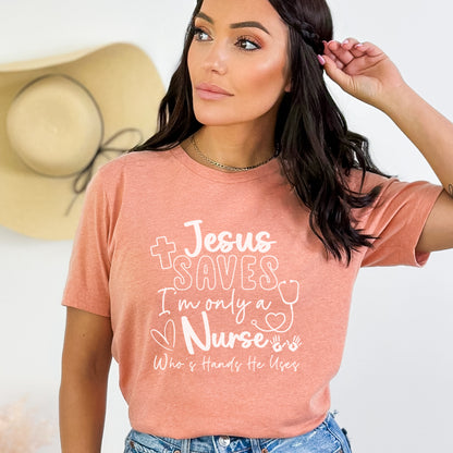 Nurse - Jesus Saves T-Shirt - Premium T-Shirt -  Follower Of Faith Apparel 2 day delivery, Christian Nurse apparel, Christian shirts for nurses, Cotton, Crew neck, DTG, Express delivery, Fast delivery, Jesus saves I’m just a nurse that lends my hands, Jesus saves I’m only a nurse who’s hands he uses, Jesus saves nurse t-shirt, Neck Labels, new arrival, new arrivals, Nurse shirts, On sale, Regular fit, Sale, T-shirts, TikTok, Unisex, Women's Clothing Shop our Christian T-Shirts & Apparel