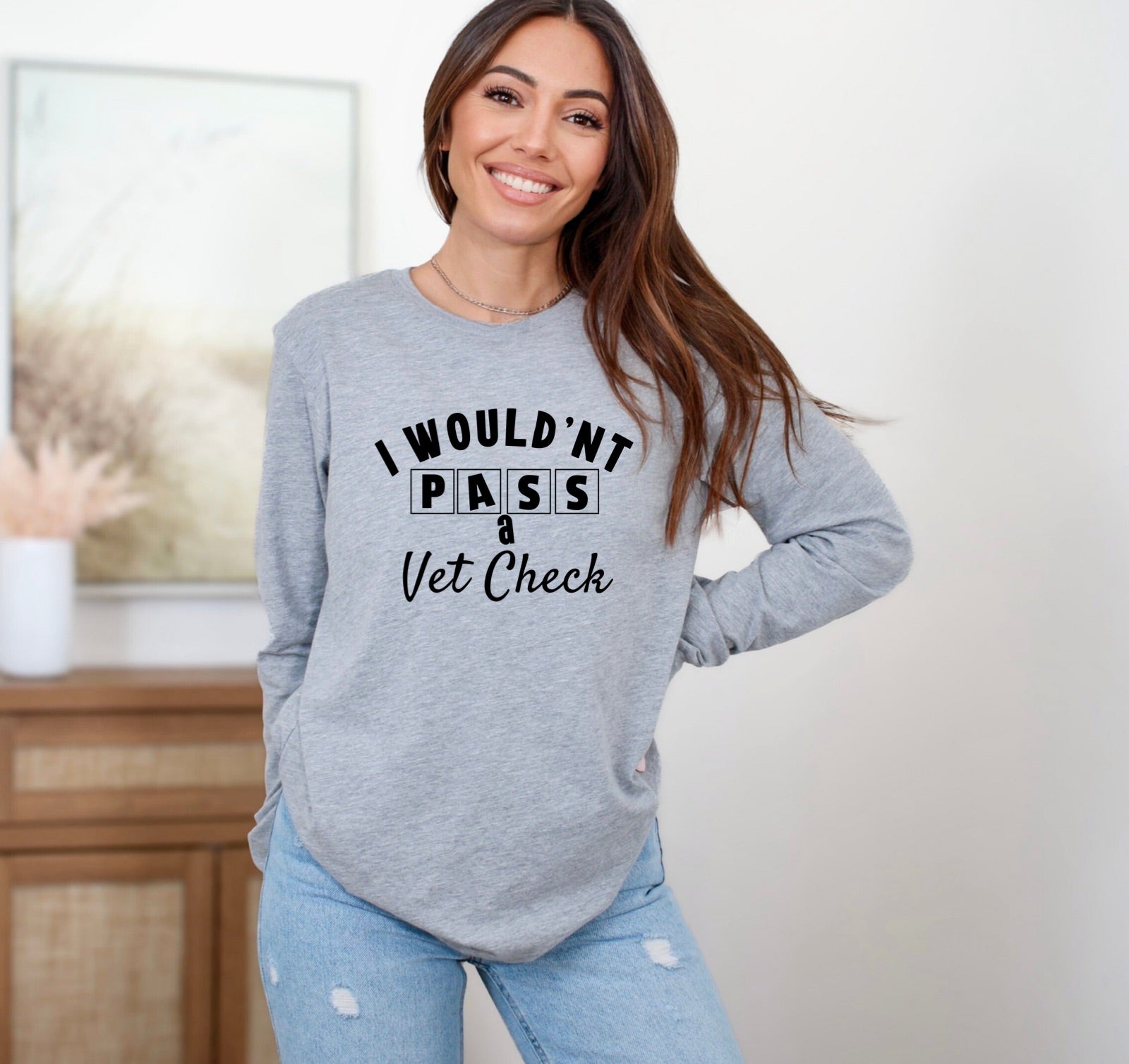 I Wouldn’t Pass A Vet Check Long Sleeve Shirt - Premium Long-sleeve -  Follower Of Faith Apparel Crew neck, DTG, Funny farm shirts, Funny Horse shirts, Humorous shirts for women, I wouldn’t pass a vet check, Long Sleeves, new arrival, new arrivals, On sale, Regular fit, Sale, Seasonal Picks, Spring Essentials, Unisex, Women's Clothing, Womens long sleeve tee Shop our Christian T-Shirts & Apparel