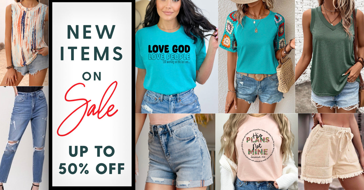Christian T Shirts & Apparel - Site Wide Sale at Follower Of Faith Apparel - up to 50% off - Women’s Faith based tees, Bible verse t shirts, denim shorts & jeans & more