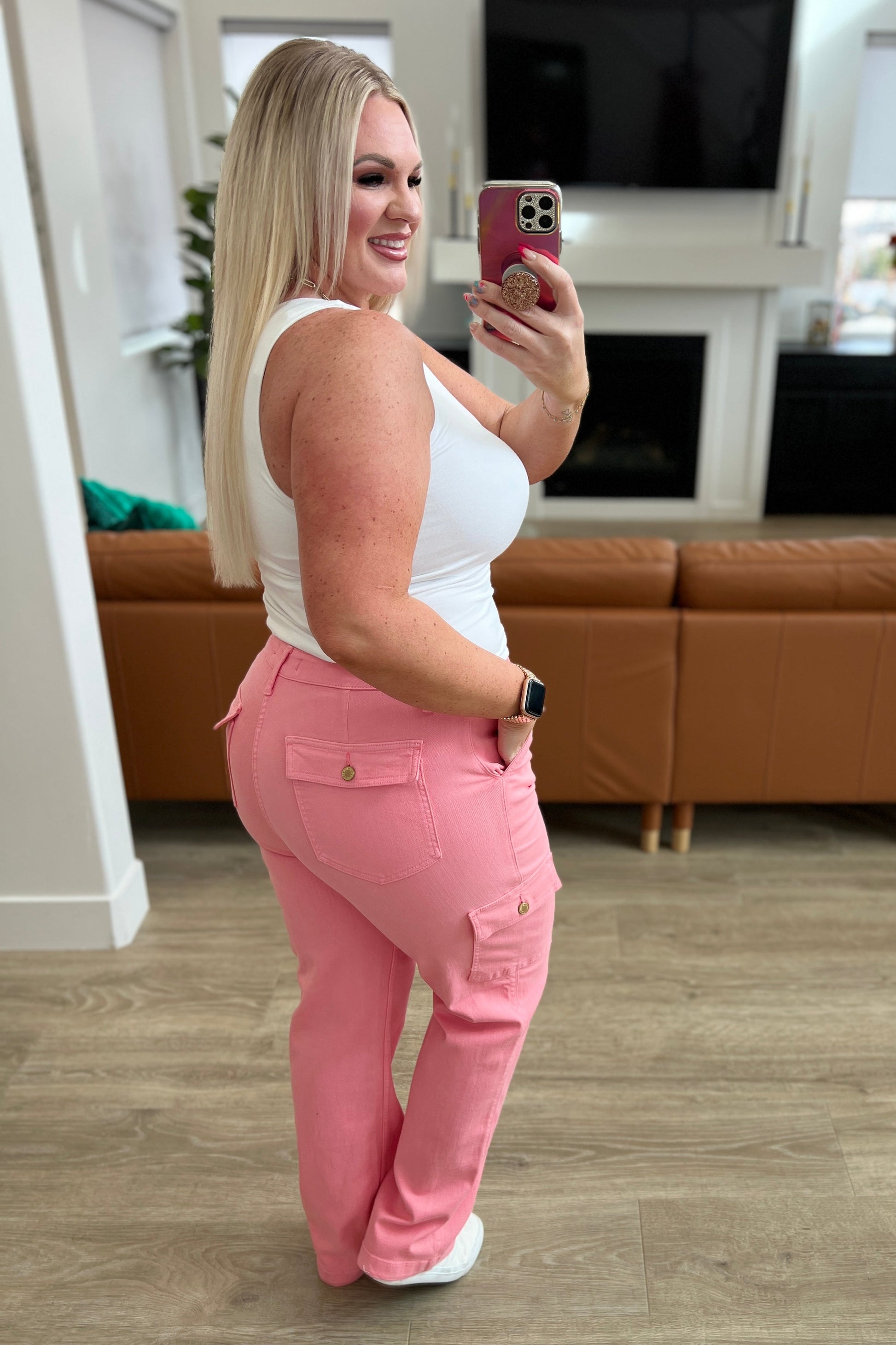 Peggy High Rise Cargo Straight Jeans in Pink - Premium Denim -  Follower Of Faith Apparel 0/24, 1/25, 11/30, 13/31, 14W, 15/32, 16W, 18W, 2-22-2024, 2-27-2024, 2-7-2024, 20W, 22W, 24W, 3/26, 5-22-2024, 5/27, 6-24-2024, 7/28, 8-26-2024, 88837, 9/29, Bottoms, Denim, flatrate, JB2-7-2024, JBAvailableNow, JBFlashSept24, Judy Blue, Krychele Shop our Christian T-Shirts & Apparel