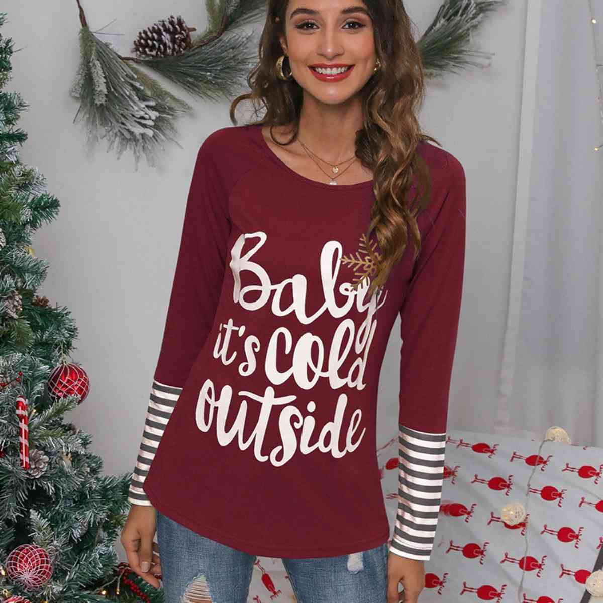 It’s Cold Outside Striped Ladies Long Sleeve Tee - Premium Ladies Long-sleeve -  Follower Of Faith Apparel Christian apparel for ladies, Christian long sleeve t shirts for ladies, Ladies christmas long sleeve tee, Ladies long sleeve, Ladies Long Sleeve Tee, Ladies Striped shirt, N@X, Ship From Overseas, Stripes long sleeve shirt Shop our Christian T-Shirts & Apparel