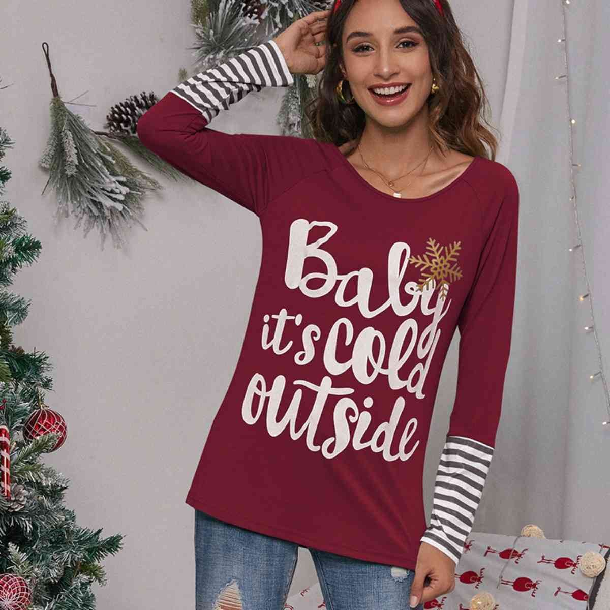 It’s Cold Outside Striped Ladies Long Sleeve Tee - Premium Ladies Long-sleeve -  Follower Of Faith Apparel Christian apparel for ladies, Christian long sleeve t shirts for ladies, Ladies christmas long sleeve tee, Ladies long sleeve, Ladies Long Sleeve Tee, Ladies Striped shirt, N@X, Ship From Overseas, Stripes long sleeve shirt Shop our Christian T-Shirts & Apparel