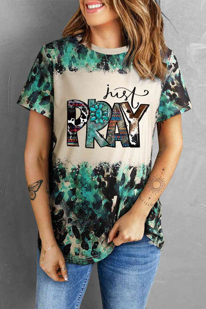 JUST PRAY Colorful Leopard Camo Ladies T-Shirt - Follower Of Faith Apparel