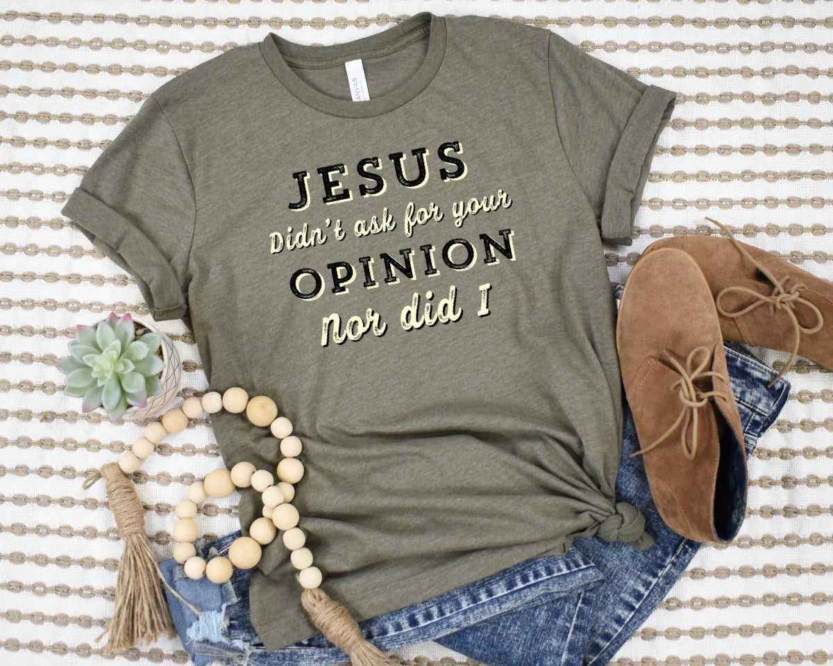 Jesus Didn't Ask For Your Opinion Ladies T-Shirt - Premium Ladies T-Shirt -  Follower Of Faith ApparelChristian T Shirts, Cotton, Crew neck, funny Christian tees, Jesus didn't ask for your opinion nor did I t shirt, ladies Christian t shirts, ladies Short sleeve, Regular fit, T-shirts, Unisex, women's Christian t shirts, Women's Clothing, Women’s Christian t shirts Shop our Christian T-Shirts & Apparel