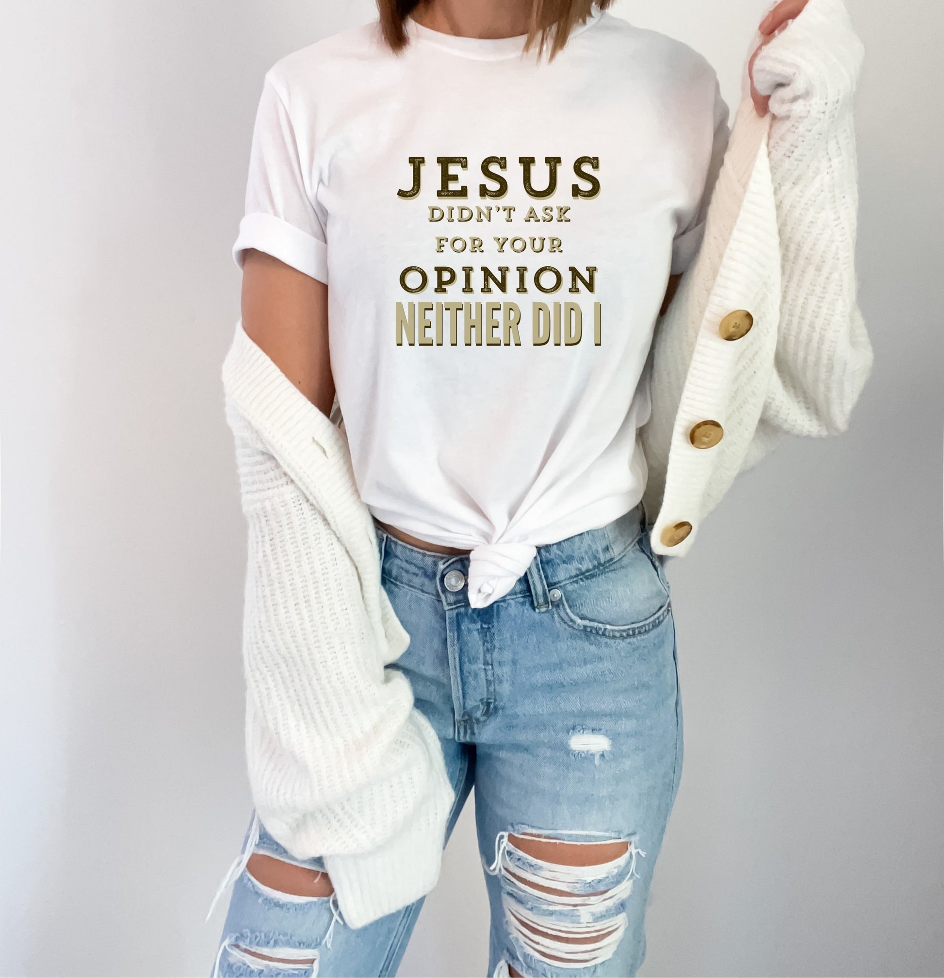 Jesus Didn't Ask For Your Opinion Ladies T-Shirt - Premium Ladies T-Shirt -  Follower Of Faith ApparelChristian T Shirts, Cotton, Crew neck, funny Christian tees, Jesus didn't ask for your opinion nor did I t shirt, ladies Christian t shirts, ladies Short sleeve, Regular fit, T-shirts, Unisex, women's Christian t shirts, Women's Clothing, Women’s Christian t shirts Shop our Christian T-Shirts & Apparel