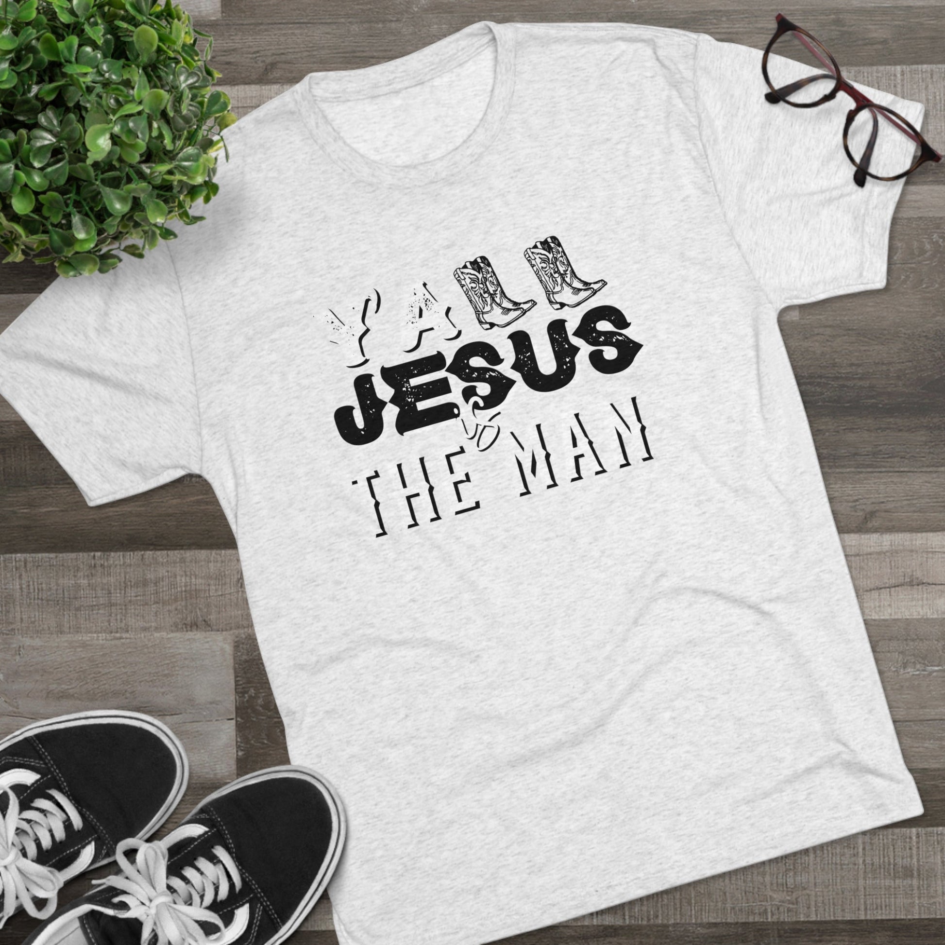 Jesus Is The Man Ladies Short Sleeve Tri-Blen Tee - Premium T-Shirt -  Follower Of Faith Apparelcowgirl life, Crew neck, DTG, Jesus is the man tee, Ladies Christian t shirt, Ladies Christian vintage t shirts, Ladies Jesus t shirts, Ladies short sleeve, Ladies vintage t shirts, Regular fit, T-shirts Shop our Christian T-Shirts & Apparel