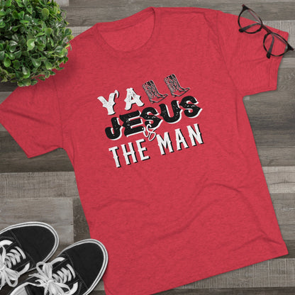 Jesus Is The Man Ladies Short Sleeve Tri-Blen Tee - Premium T-Shirt -  Follower Of Faith Apparelcowgirl life, Crew neck, DTG, Jesus is the man tee, Ladies Christian t shirt, Ladies Christian vintage t shirts, Ladies Jesus t shirts, Ladies short sleeve, Ladies vintage t shirts, Regular fit, T-shirts Shop our Christian T-Shirts & Apparel