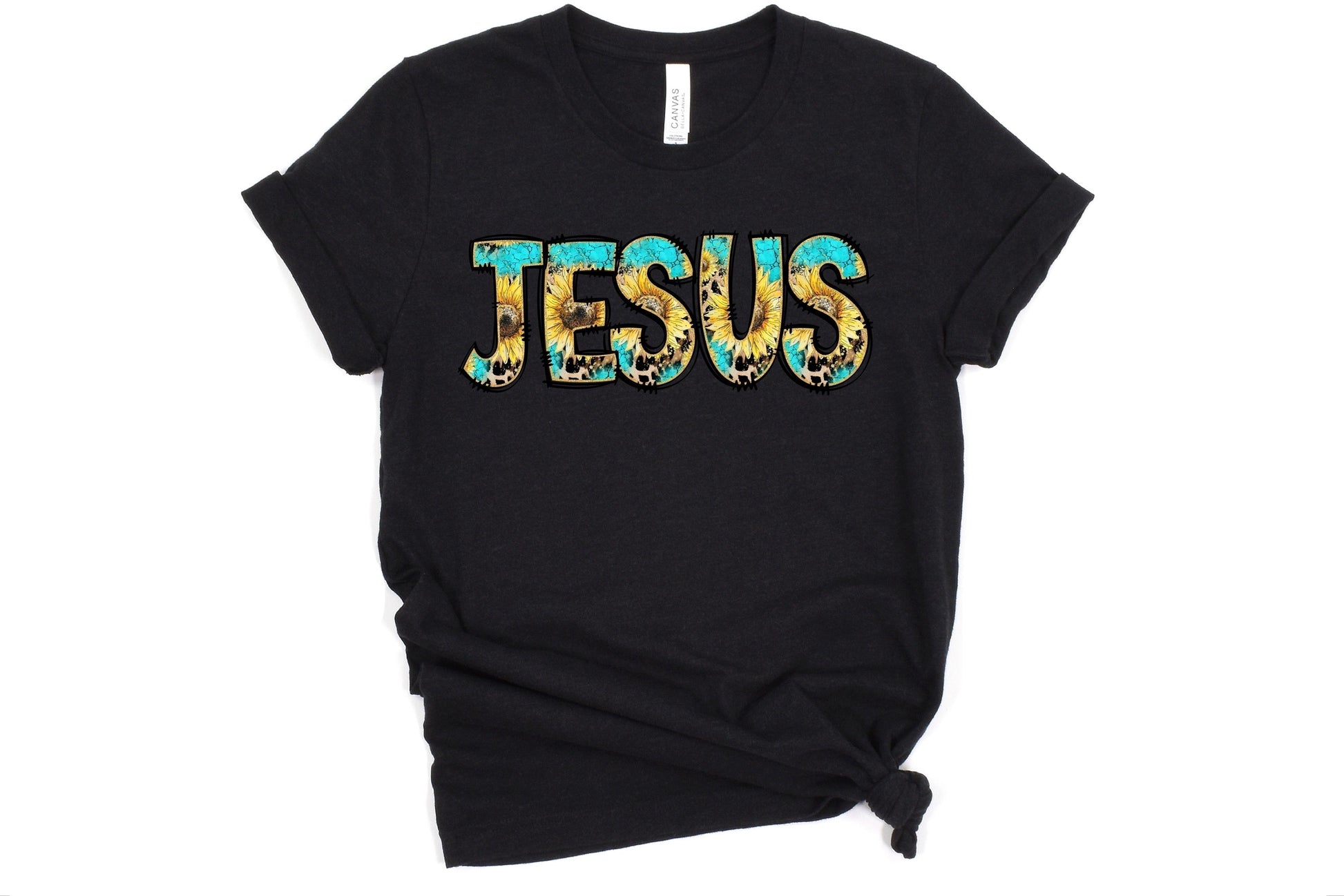 Jesus (Sunflower Print) Ladies Short Sleeve Tee - Premium Ladies Short Sleeve T-Shirt -  Follower Of Faith ApparelChristian t shirts for ladies, Christian t shirts for women, Cotton, Crew neck, Jesus sunflower print lettering tee, Jesus t shirt, ladies Short Sleeve t shirt, Neck Labels, Regular fit, T-shirts, Unisex, Women's Clothing Shop our Christian T-Shirts & Apparel