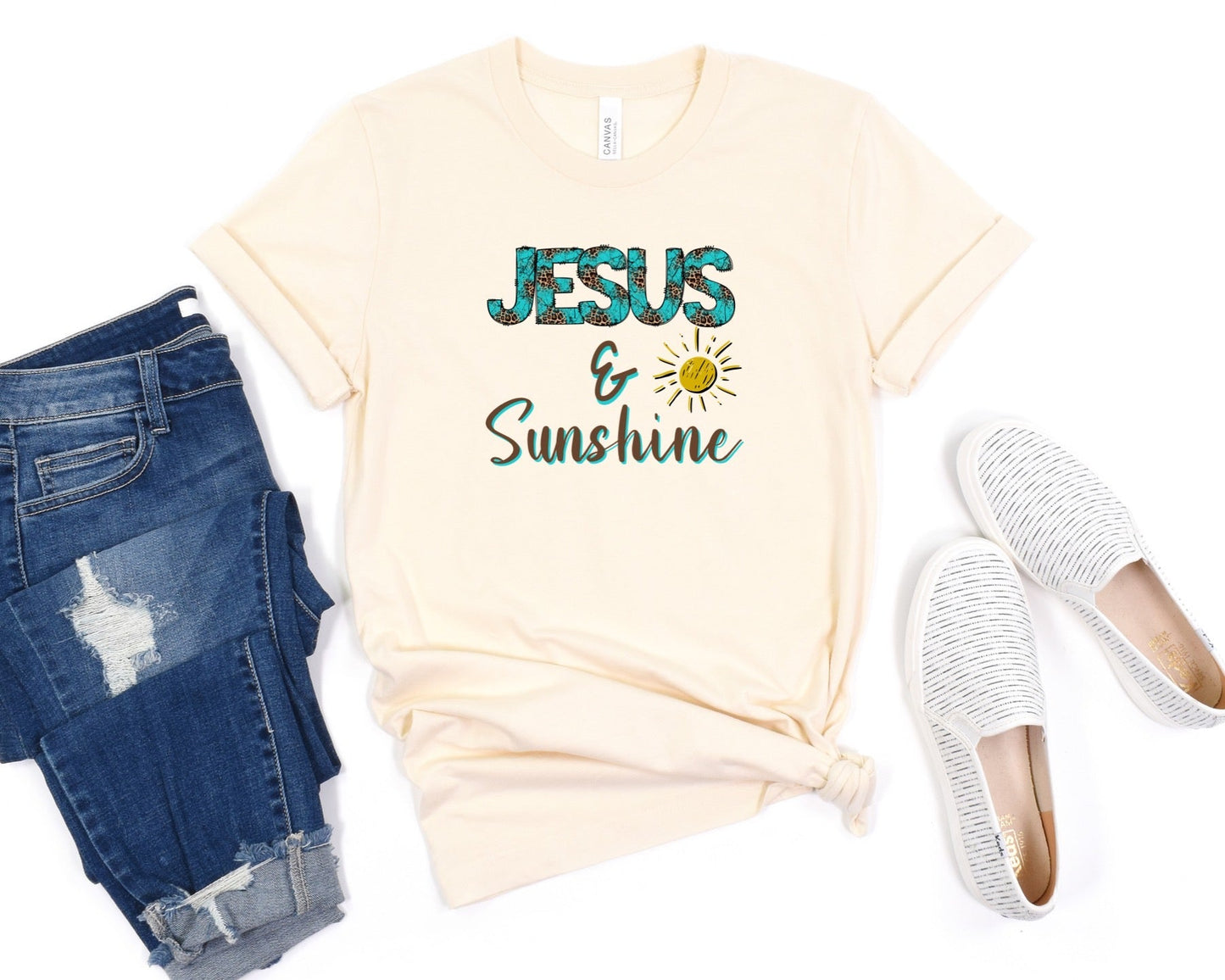 Jesus & Sunshine Ladies Short Sleeve Tee{{ shop.domain }PrintifyChristian  shirts for women, Christian T shirt, Christian T shirt for women, Christian t shirts for 