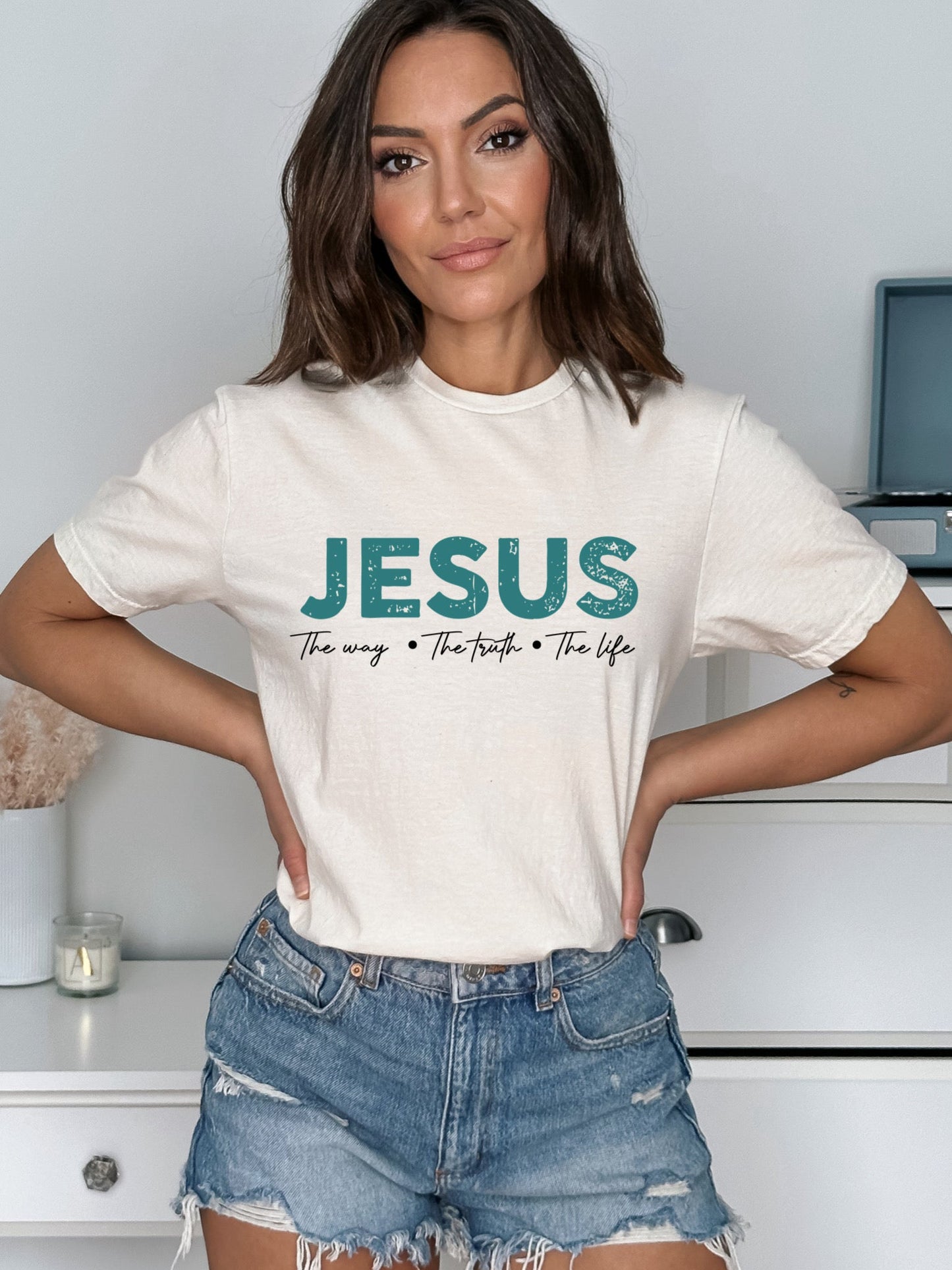 Jesus The Way, The Truth, The Life Tee - Premium Ladies T-Shirt -  Follower Of Faith ApparelChristian apparel, Christian T shirt, Cotton, Crew neck, DTG, faith apparel, Faith tees, Jesus is the way the truth the life tee, ladies Short sleeve, Men's Clothing, Neck Labels, Regular fit, Sale, T-shirts, Unisex, Women's Clothing Shop our Christian T-Shirts & Apparel